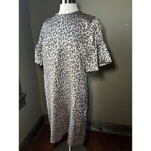 Banana Republic All over Cheetah Print Casual Cocktail Ruffle Sleeve Dress Sz 14